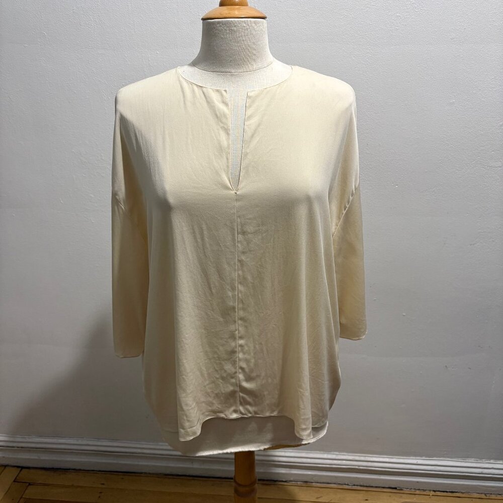 The Row split neck oversized top in ivory stretch silk